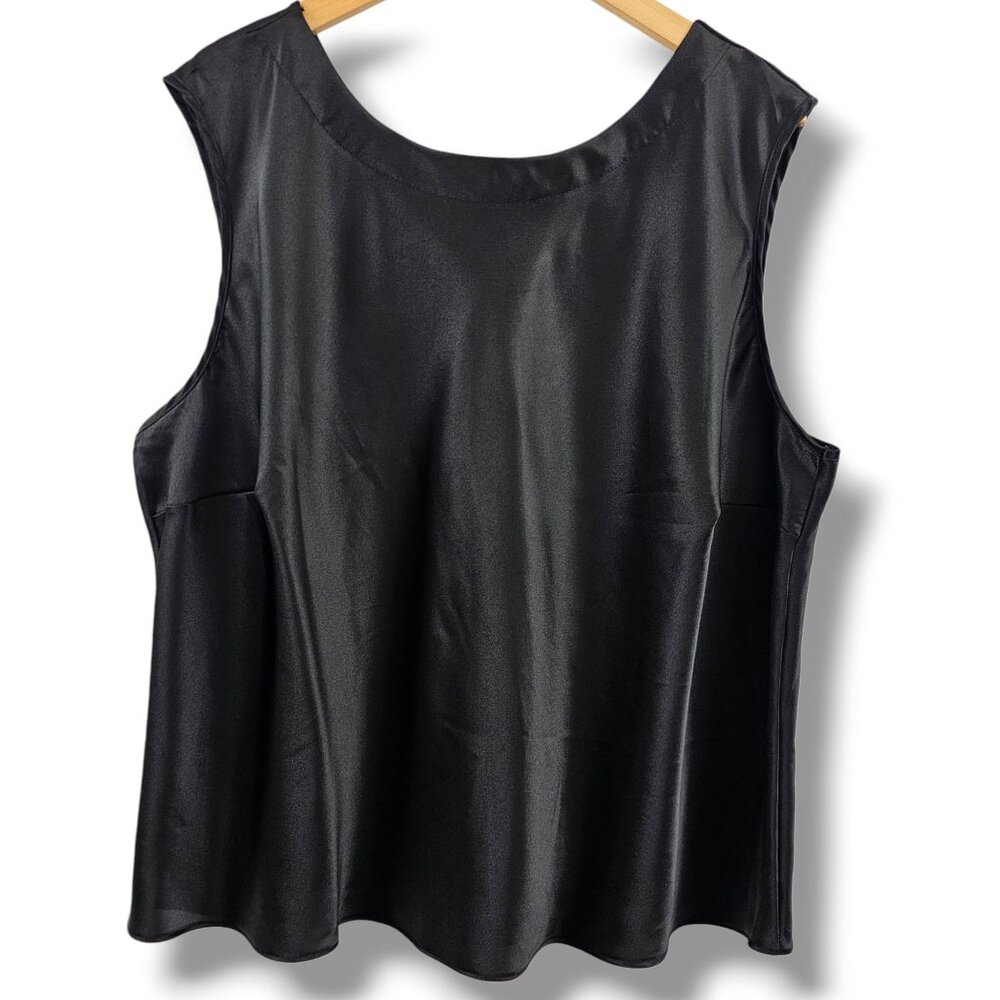 Escapades‎ Black Sleeveless Satin Tank Top 1X Dressy Holiday Evening Minimalist